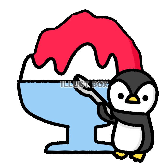 無料イラスト かき氷とペンギン 透過png