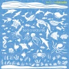 海イラスト動物夏魚水族館シルエット手書き手描きクジライルカアイコンクラゲカニイカ