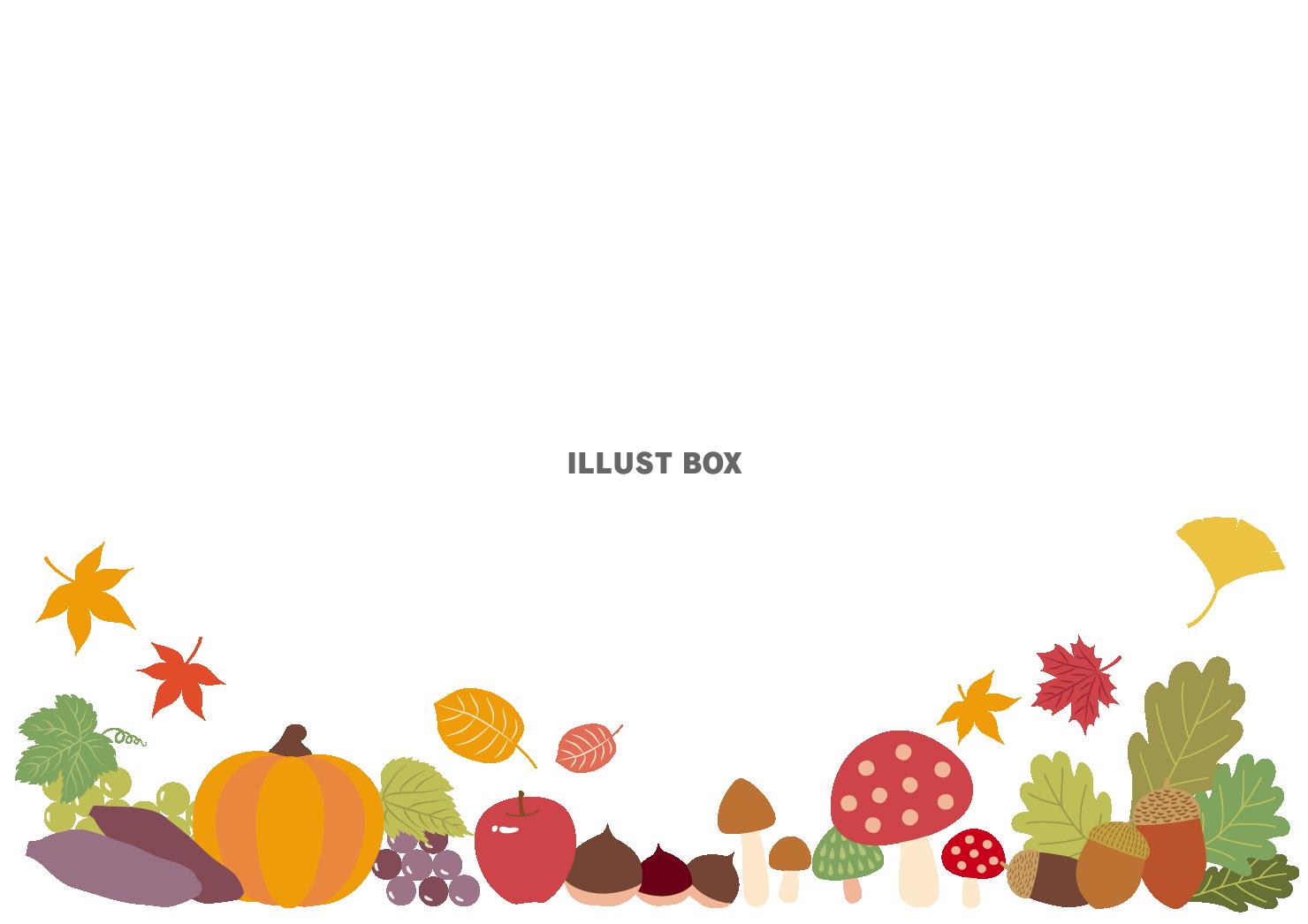 無料イラスト 透過 秋のフレーム 食欲の秋モミジイチョウカラフル実葉