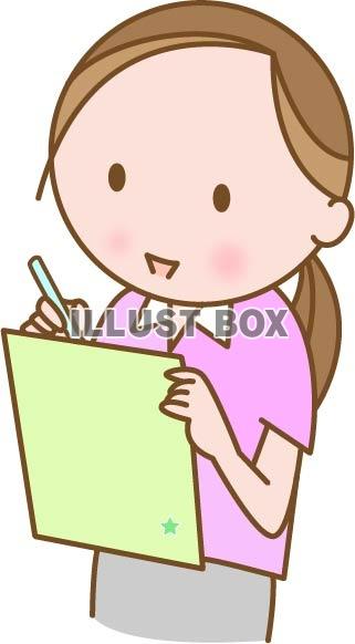 無料イラスト 聞き取りや 調査 メモをする女性