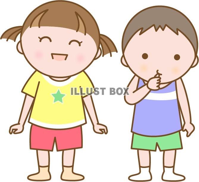 無料イラスト 横に並んだ男の子と女の子