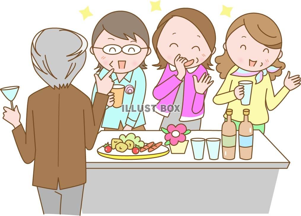 無料イラスト シニアの同窓会 飲み会