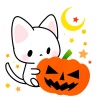 しろねことハロウィンかぼちゃお化けのイラスト