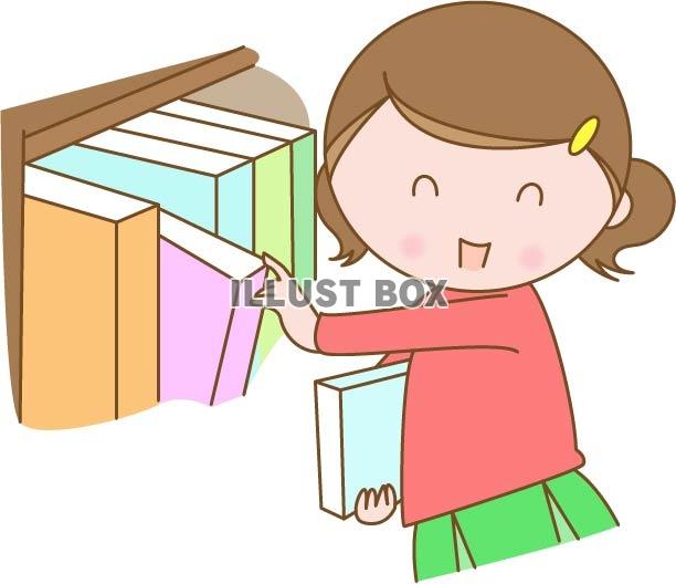 無料イラスト 学校の図書室で本を選ぶ子ども