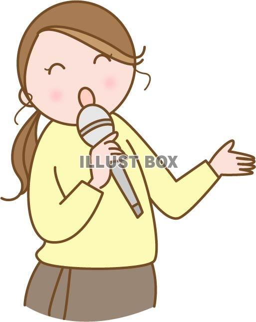 無料イラスト カラオケで歌う女性