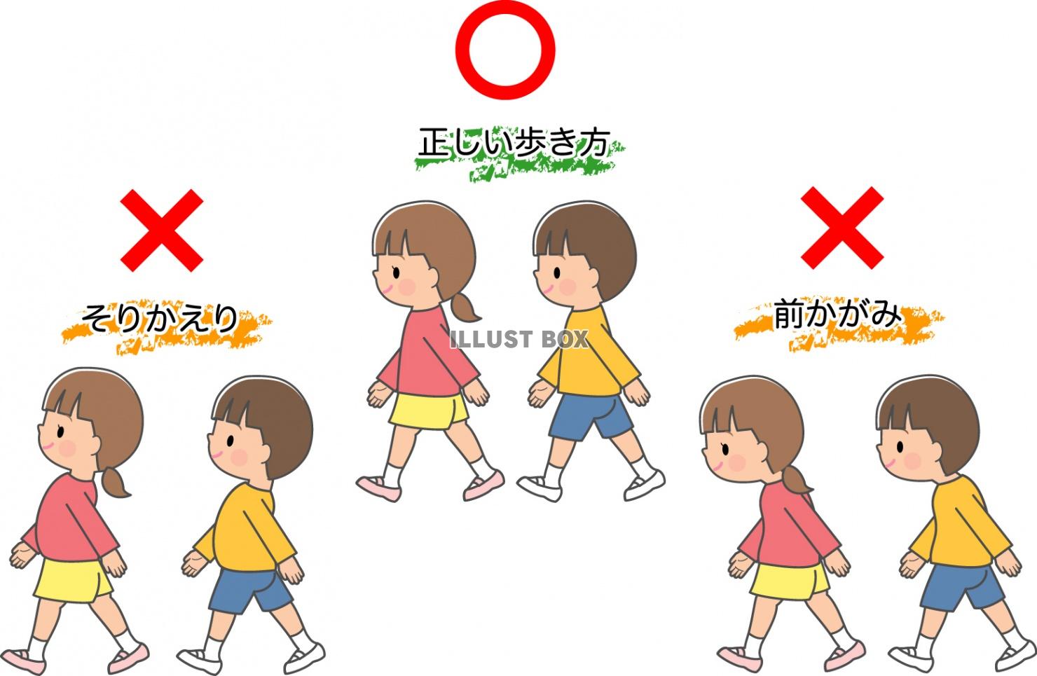 良い姿勢 悪い姿勢で歩く子供