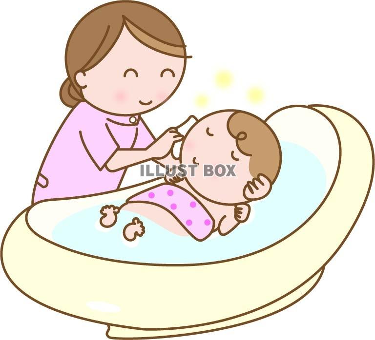 無料イラスト 産湯につかる赤ちゃん 入浴