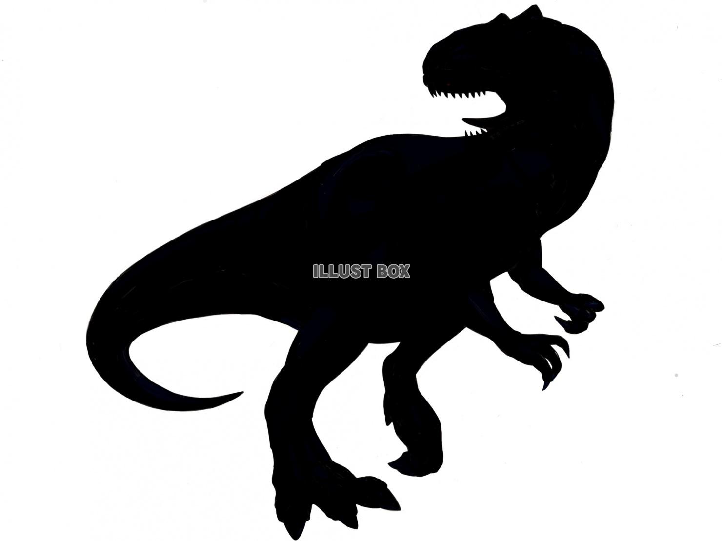 無料イラスト 恐竜 アロサウルス シンプル シルエット 影 モノクロ 黒