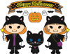 黒猫のハロウィンのイラスト（男の子・女の子）