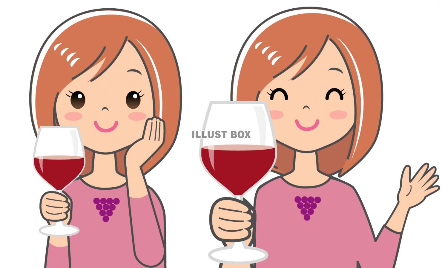 無料イラスト ワインを飲む女性 ワインで乾杯する女性
