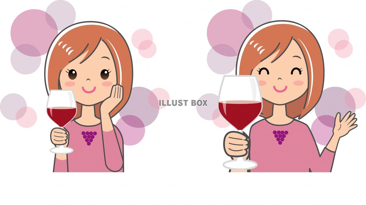 無料イラスト ワインを飲む女性 ワインで乾杯する女性