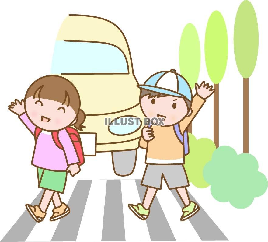 無料イラスト 横断歩道を渡る子どもたち