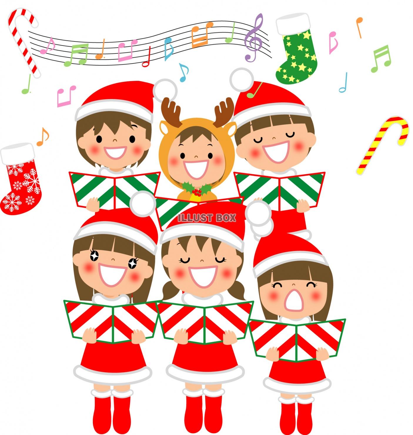 無料イラスト クリスマスの合唱をする子供