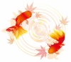 金魚紅葉もみじモミジ水面生き物魚赤波紋飾り装飾10月11月和風アイコン挿絵お洒落
