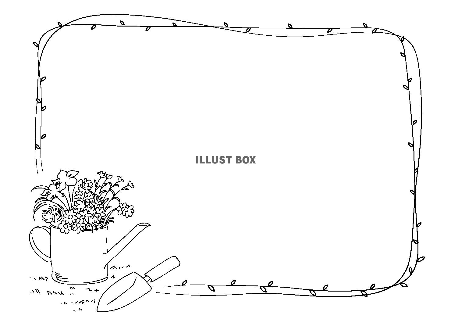 透過・ガーデニングの手書きフレーム　つた蔓枠手描きじょうろ植...