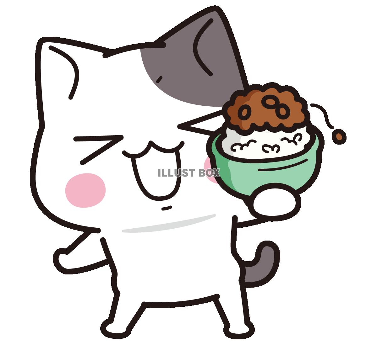 無料イラスト 納豆ご飯 ぶち猫 にゃんこ