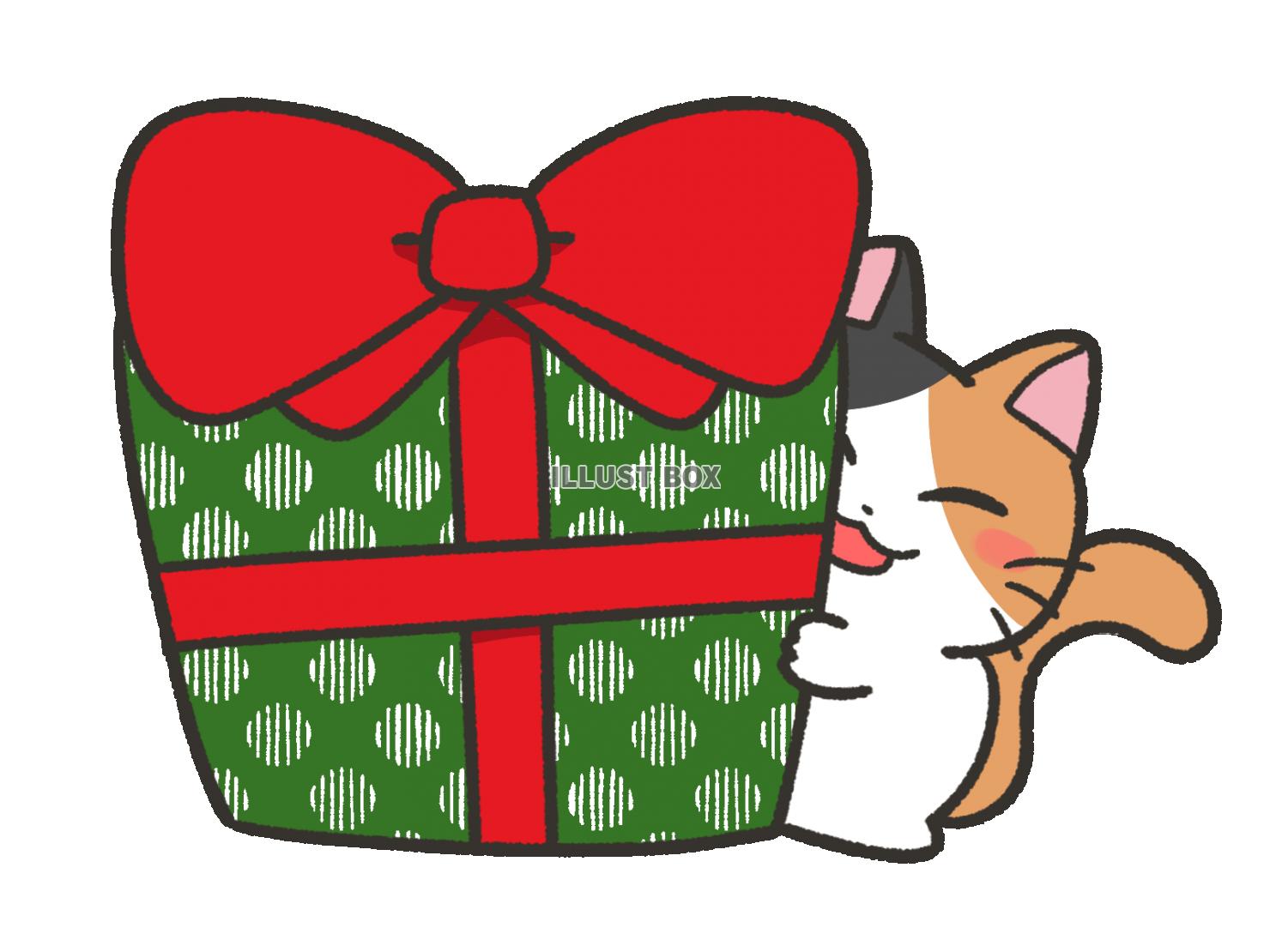 無料イラスト クリスマスプレゼントと猫