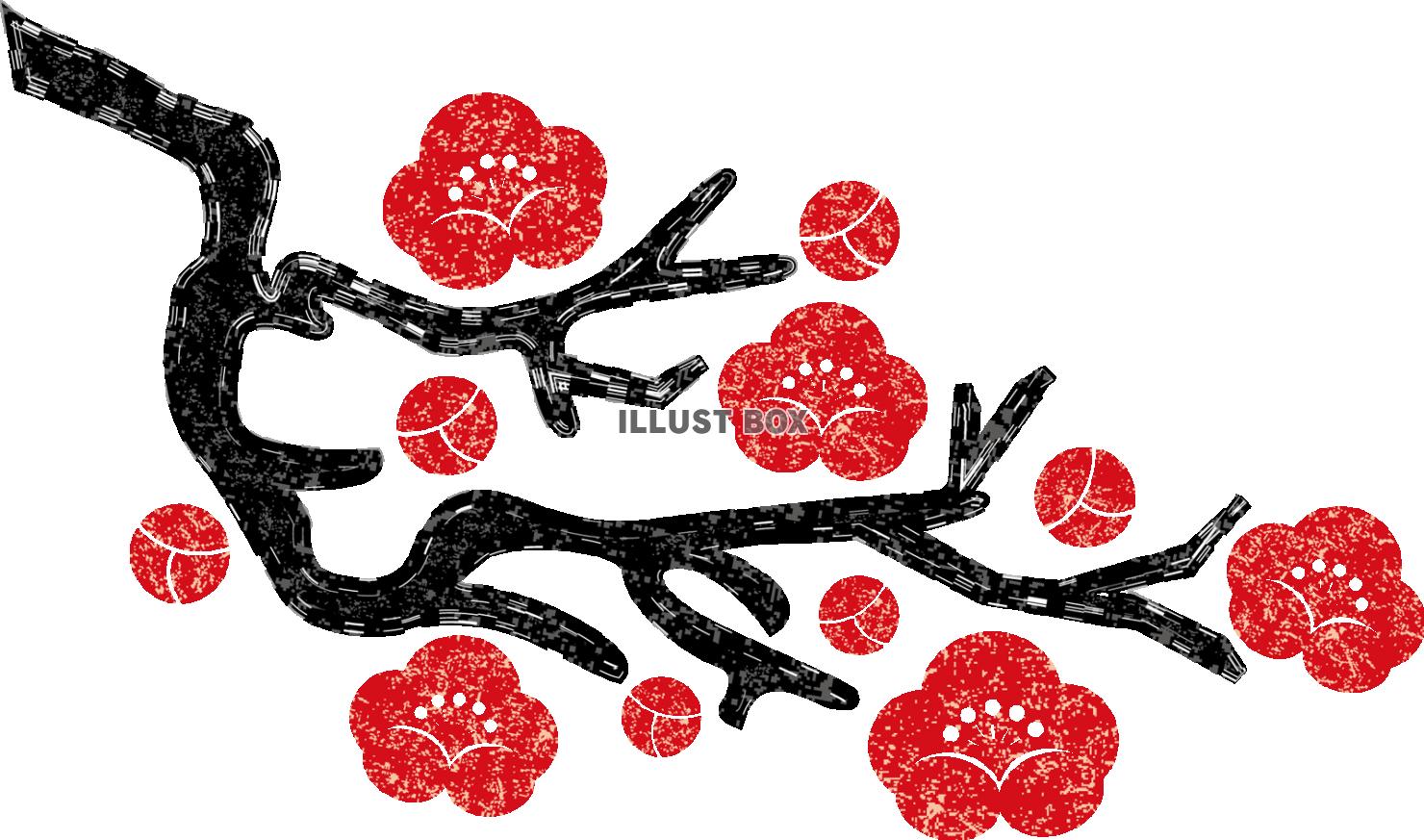 無料イラスト 梅枝の花 可愛い赤黒素材 1月2月3月頃の春冬植物