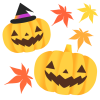 紅葉とハロウィンカボチャ　透過png