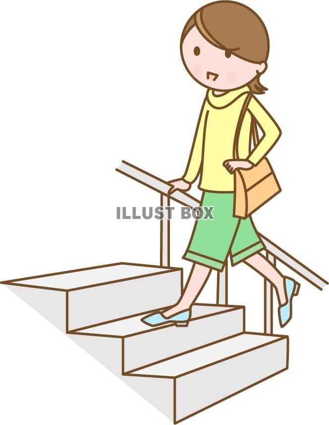 無料イラスト 階段を上る女性