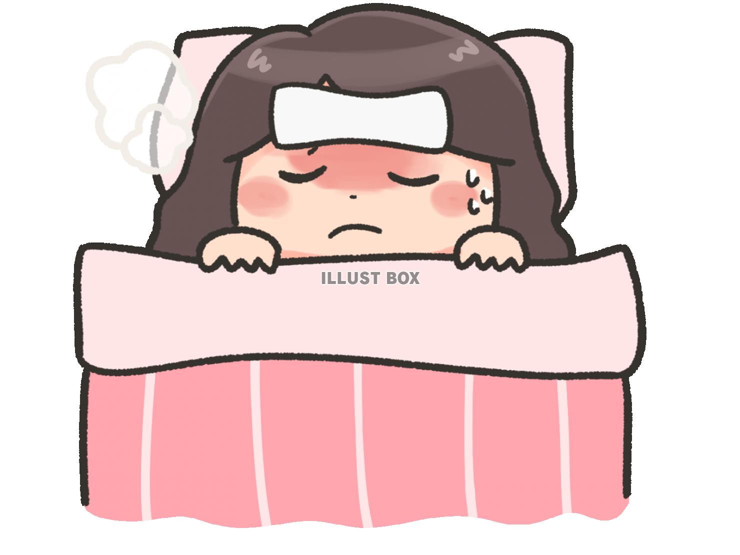 無料イラスト 風邪で寝込む女性
