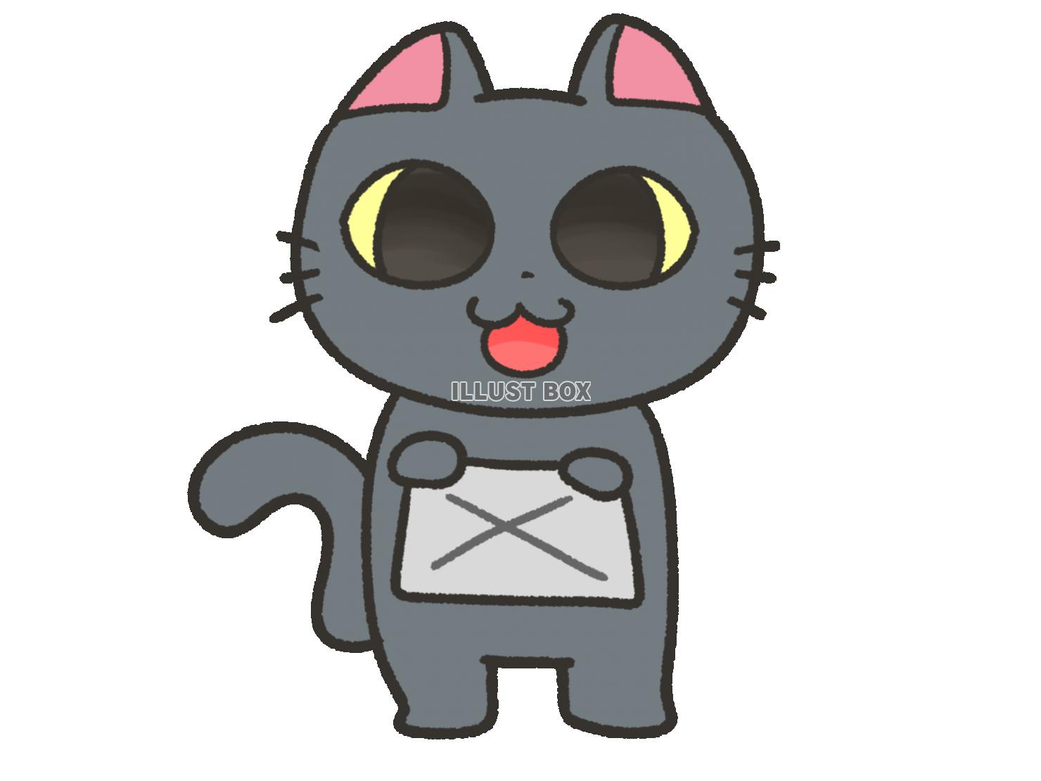 無料イラスト 掃除するかわいい黒猫 雑巾