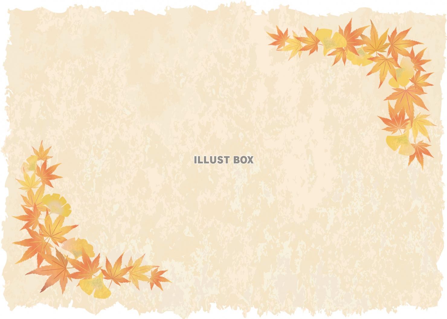 無料イラスト 紅葉もみじ銀杏葉の和風飾り枠 手書き水彩風和紙 9月10月1