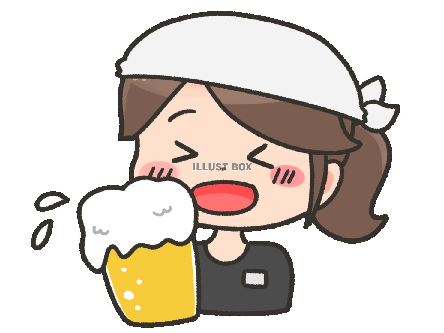 無料イラスト ビールを持つ居酒屋店員の女性