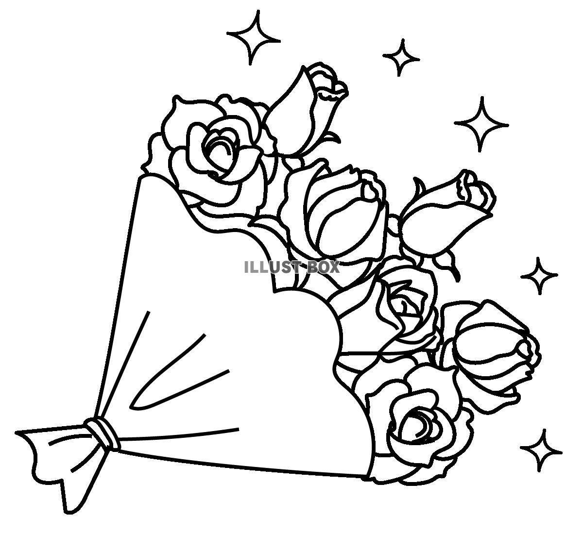 透過・手書きのバラの花束のイラスト　白黒モノクロ線画感謝ブー...