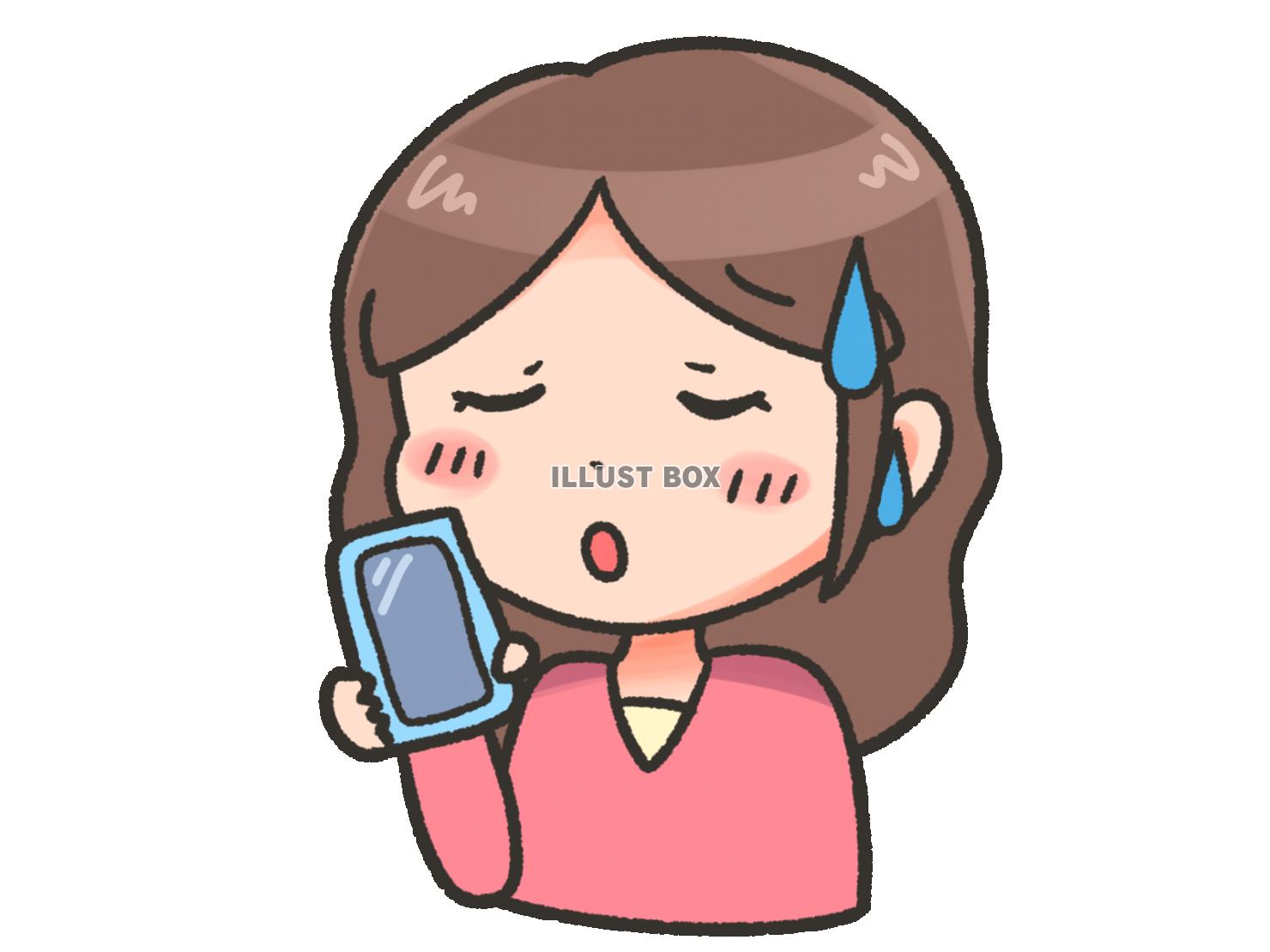 スマホを持つ困っている女性