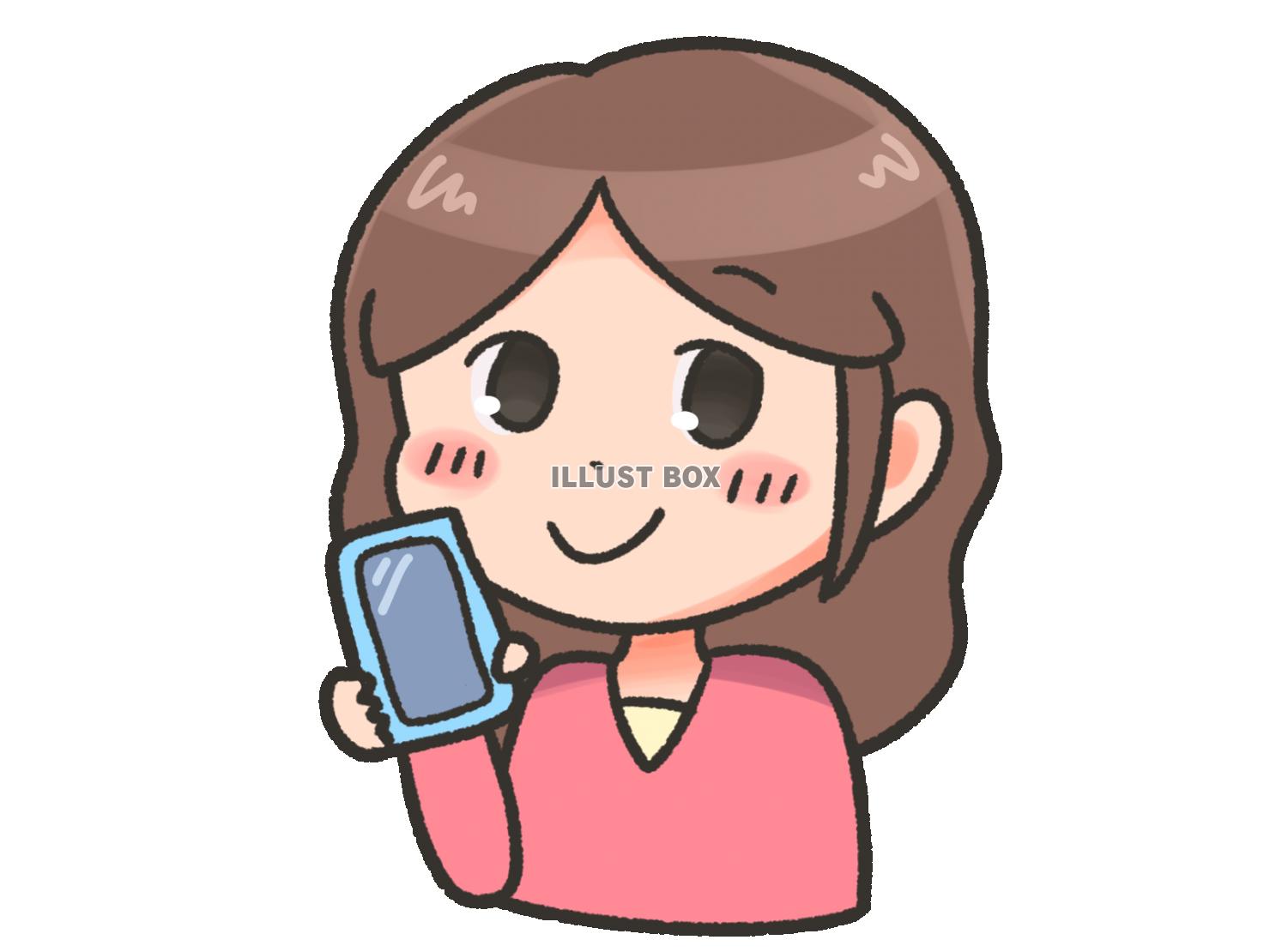 スマホを持つ笑顔の女性