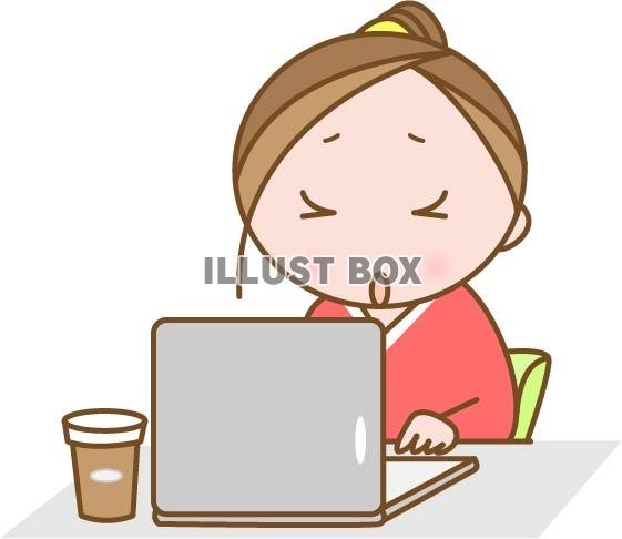 無料イラスト パソコン作業をする女性