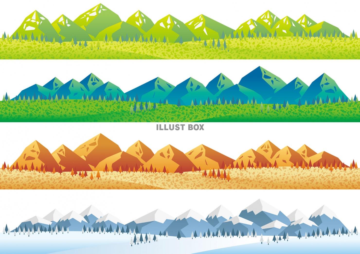 シームレスな四季の山並みイラストセット