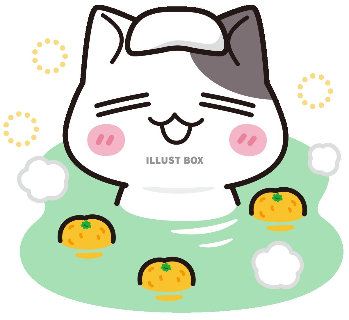 無料イラスト 癒しのゆず湯 ぶち猫 にゃんこ