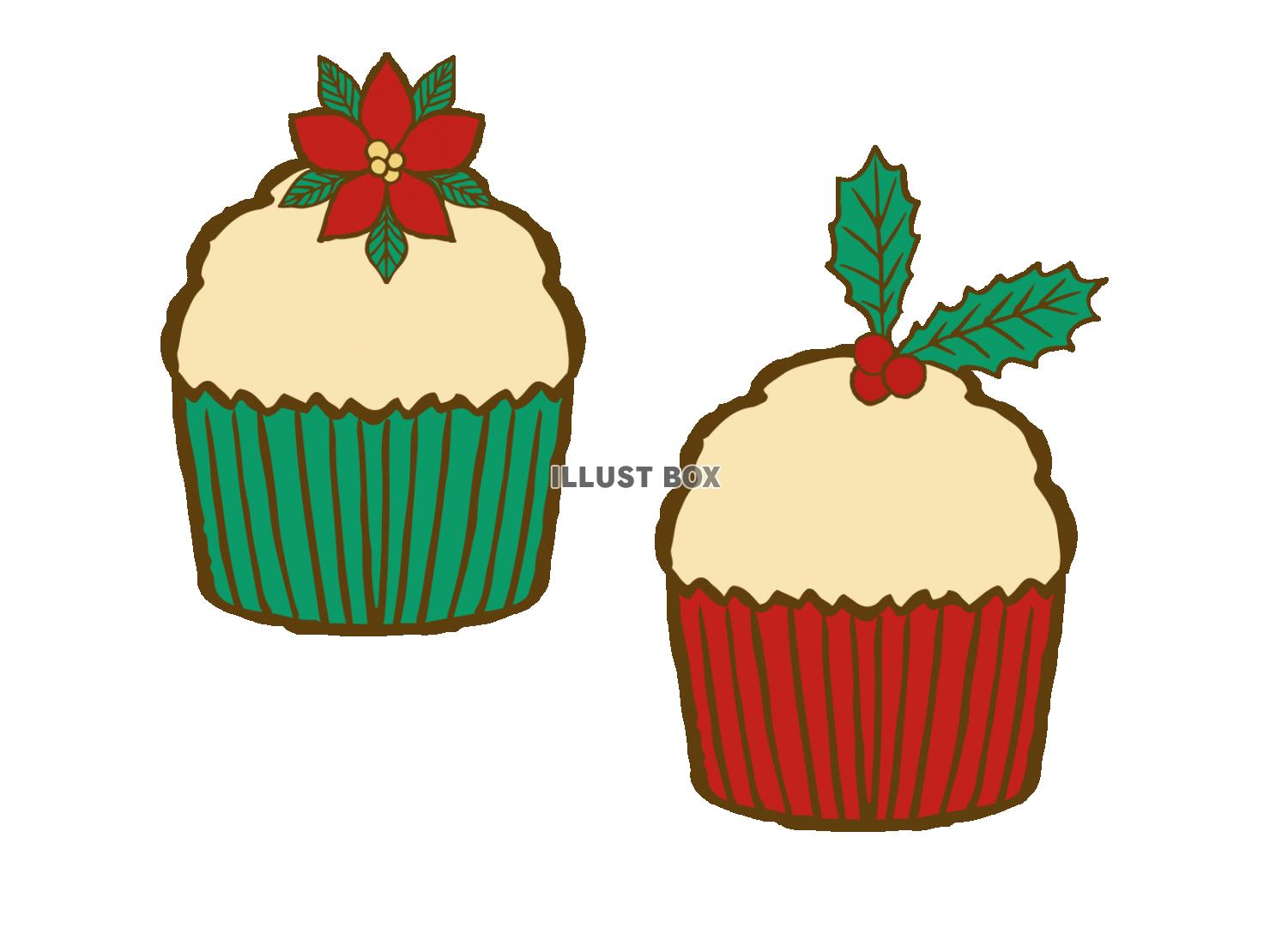無料イラスト クリスマスカラーのカップケーキ