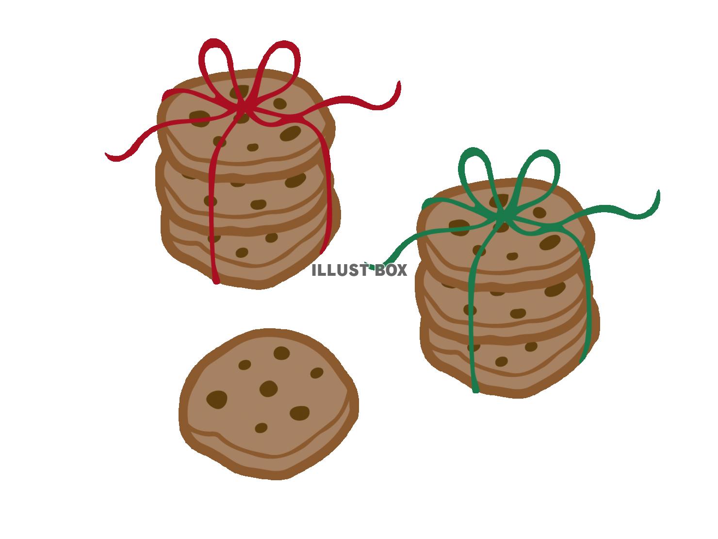 無料イラスト クリスマスカラーのリボンのチョコクッキー