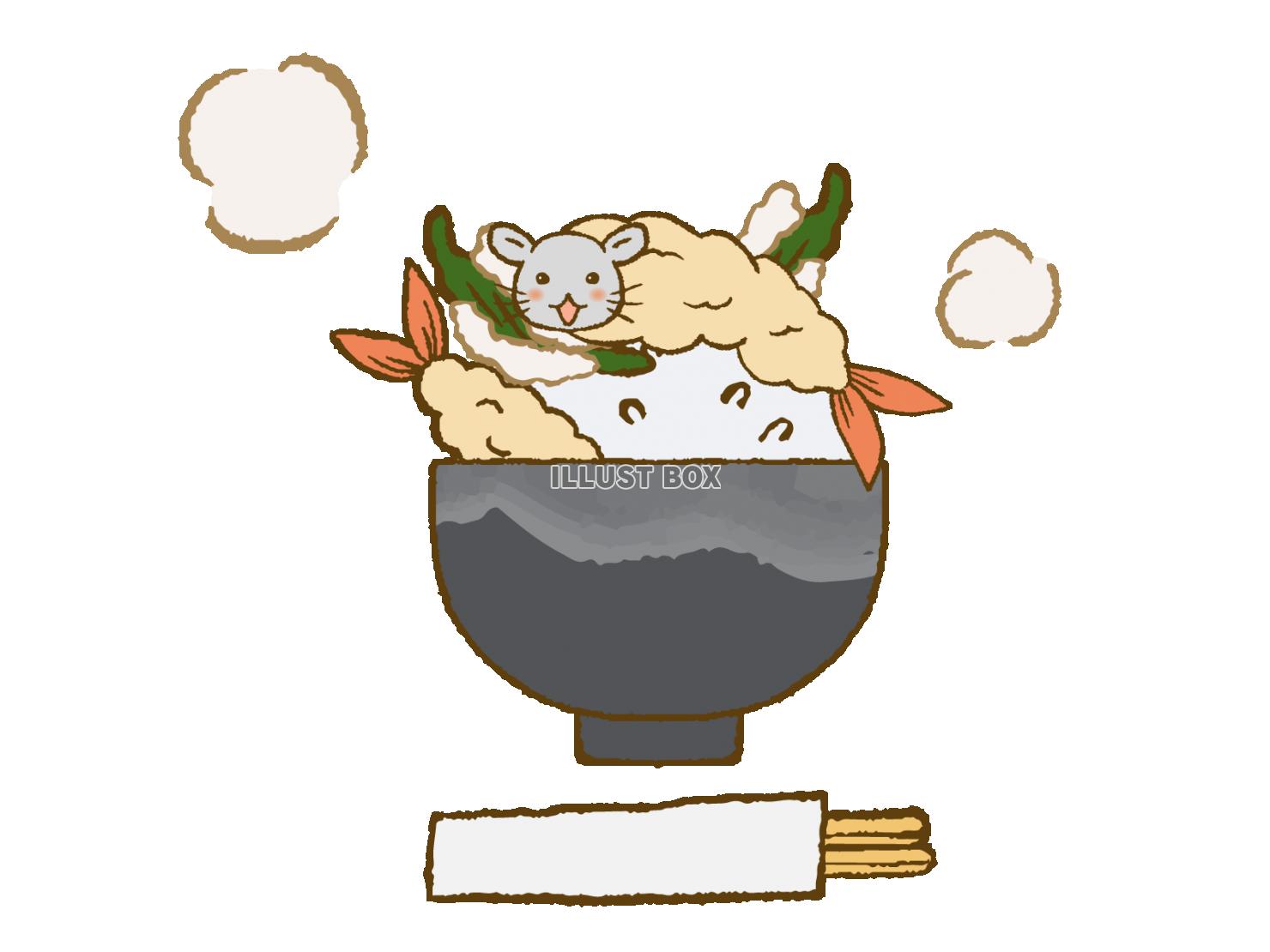 ねずみキャラの乗った天丼