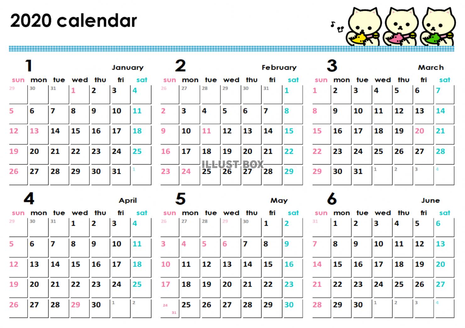 オカリナカレンダー半年分　2020年1月から6月分