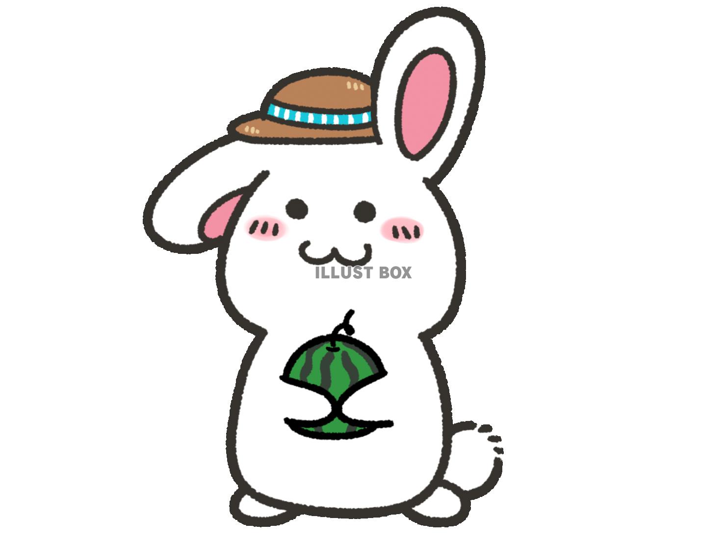 無料イラスト スイカを持つかわいいウサギ