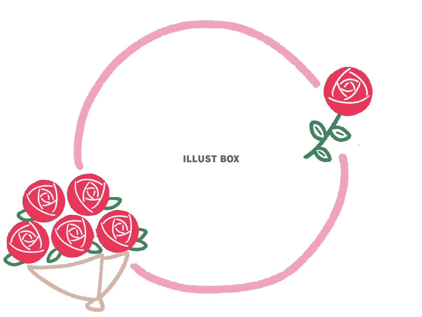 無料イラスト かわいいバラの花束フレーム 丸