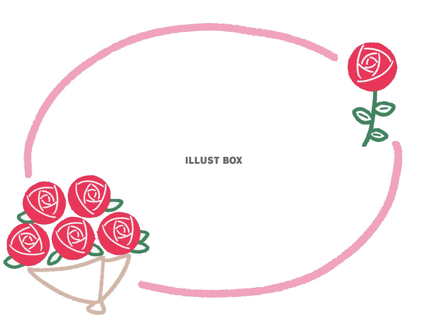 無料イラスト かわいいバラの花束フレーム 楕円