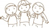 登下校をする子どもたちの線画