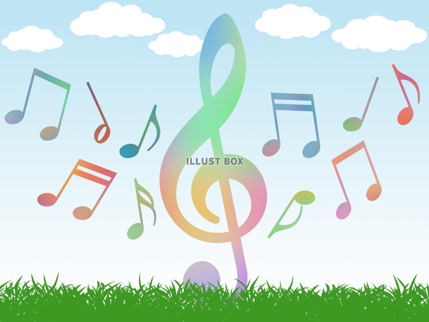 ト音記号と音符の壁紙音楽背景素材イラスト。ベクターあり