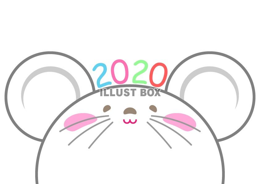 無料イラスト 頭に2020を乗せたほんわかしたネズミ