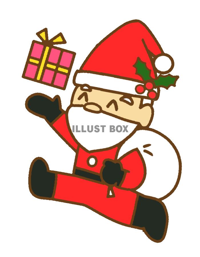プレゼントを届けに行く笑顔のサンタ　透過png