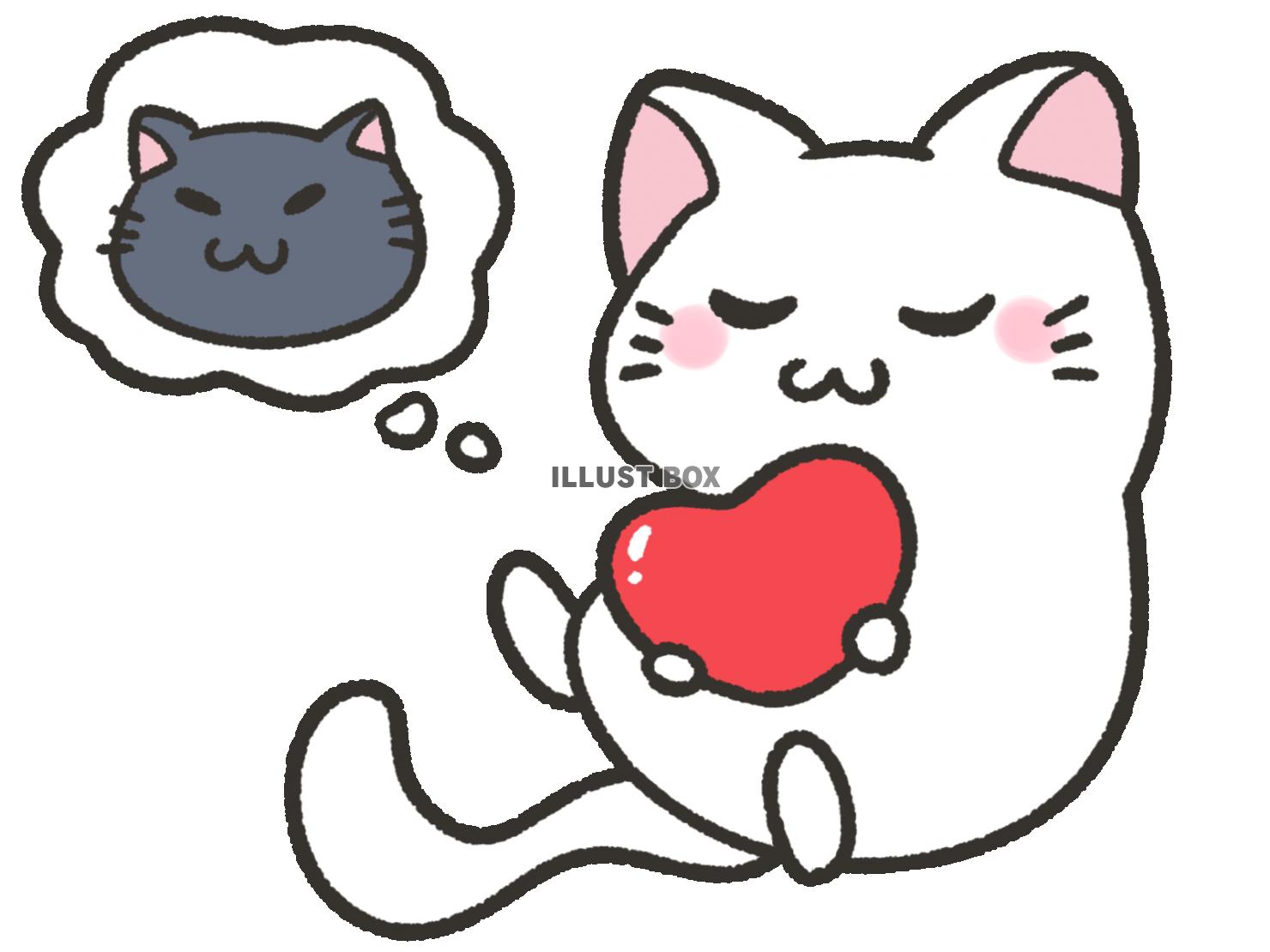 無料イラスト 黒猫のことを考えるかわいい猫 白