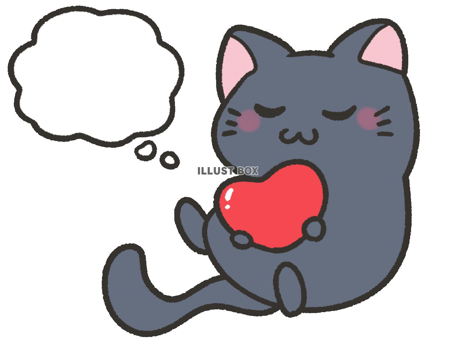 無料イラスト はーとを持つかわいい黒猫と吹き出し