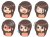 かわいい女性の表情セット、オレンジ