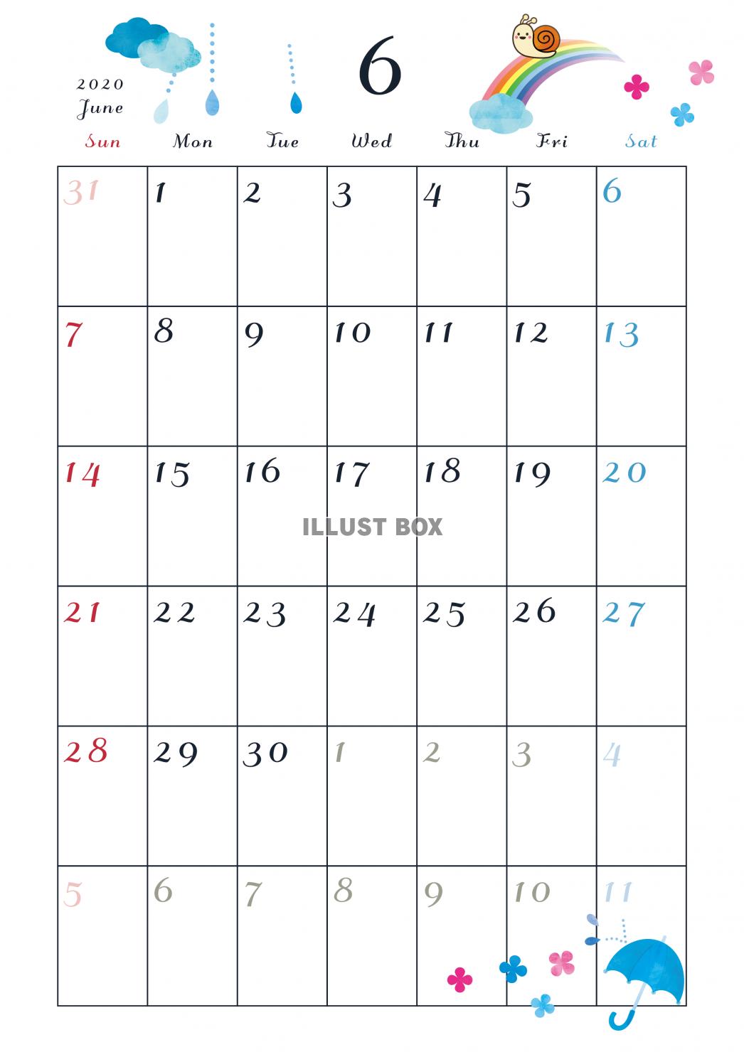 無料イラスト 年 カレンダー 6月縦型 月イメージイラスト