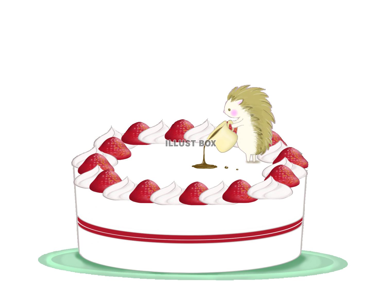 ハリネズミとケーキのイラスト